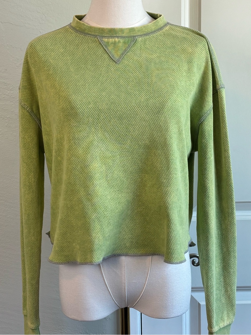 Bundle 2/$30! Fitigues Lime Green Thermal Waffle Knit Crop Top Long Sleeve M